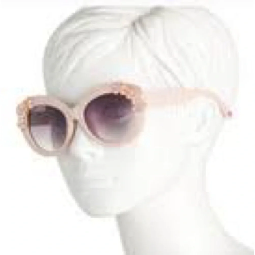 Betsey Johnson Pink Round Floral Embellished Sunglasses - Picture 8 of 11